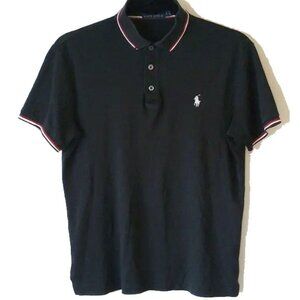 Soft Cotton Polo Shirt Classic Fit S Black Red White Stripe Edging